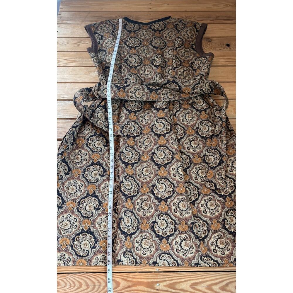 Vintage Handmade Quilted sleeveless Zip Dress Size L Brown Q11 - Picture 3 of 4